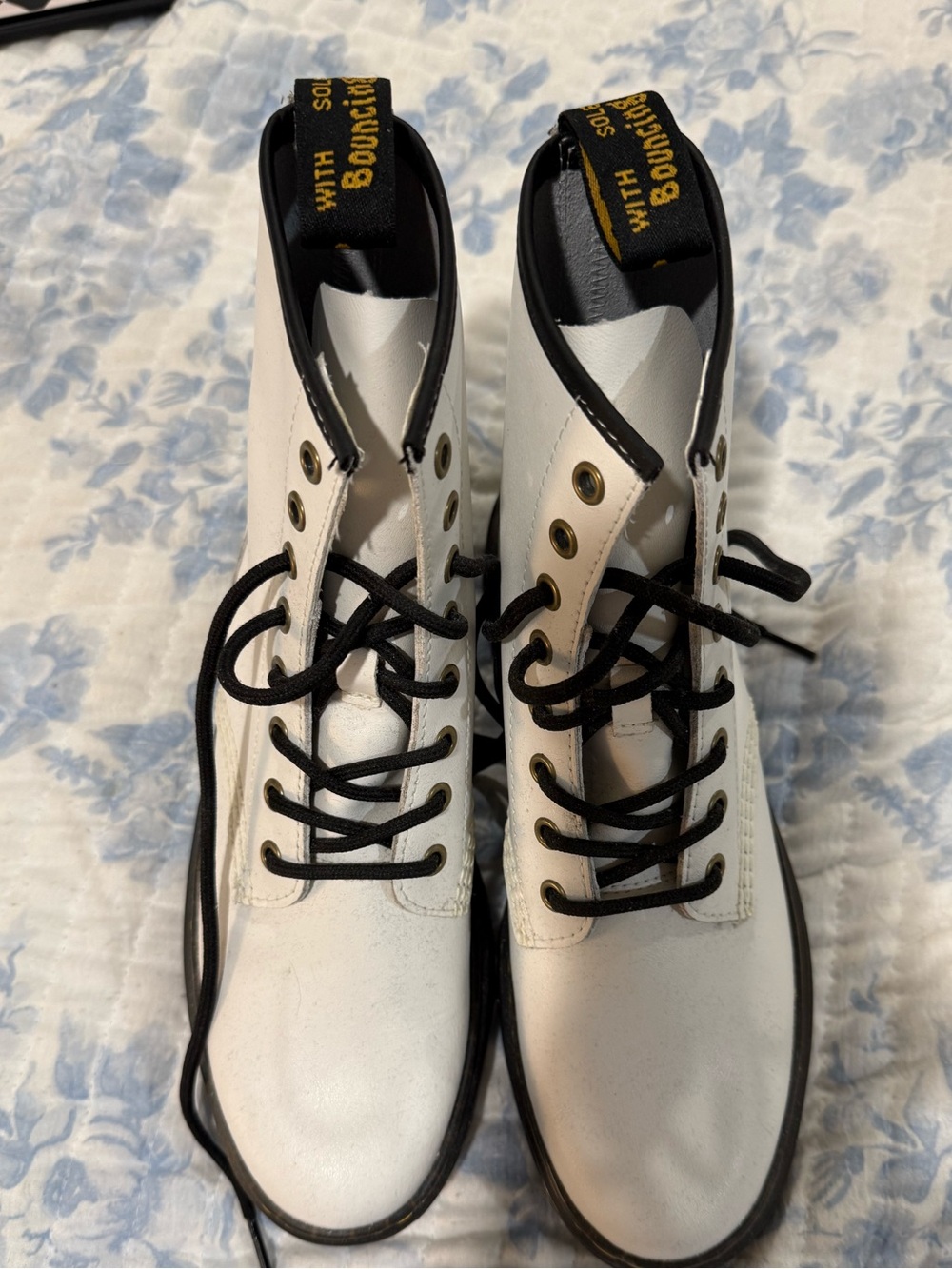 Dr. Martens White Lace-Up Combat Boots with Black Trim